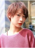 ピンクベージュ×マッシュショート