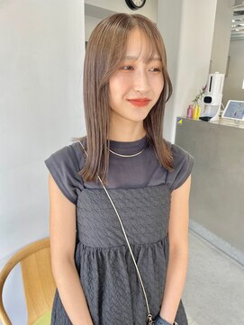 ヘアー アイス 御器所本店(HAIR ICI) ブリーチなし柔らかブリーチなしグレージュ小顔ミディ