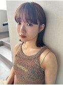 オレンジブラウン/ワイドバング/ベルボブ/外ハネボブ/おくれ毛