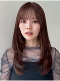 顔周りレイヤーカットくびれヘアミルクティーベージュカラー韓国