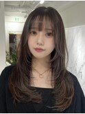韓国風レイヤーカット髪質改善ダブルカラーミルクティーベージュ