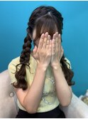 髪リボンツイン編みおろし