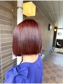 秋色◎切りっぱなしボブ×チェリーブラウン小顔見せ20代30代