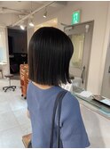 切りっぱなしボブ ブルーブラック 地毛風カラー s