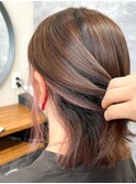 大人可愛いインナーカラー イヤリングカラー ストロベリーピンク