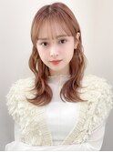 くびれヘアアプリコットオレンジ夏ヘアハイライトカラー