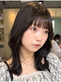 (韓国風/くびれヘア/ミディアムヘア/前髪/サイドバング/小顔)