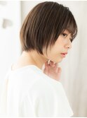 くすみベージュシースルーバング丸みショートボブY浦和20代30代