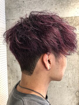 メンズカット刈り上げマッシュパープルカラー
