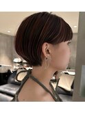 夏カラー◆ハイライト×レッド×ショート×ミニボブ艶髪