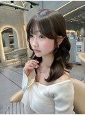 ◎ミディアムレイヤー/ミルクティーベージュ/韓国巻き/顔周り