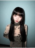 黒髪ロング×ワイドバング×顔まわりレイヤー