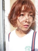 ピンクベージュ×ショートボブ