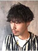メンズカット無造作パーマツーブロックフェードショート