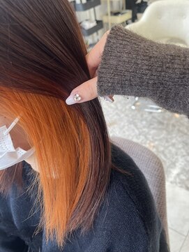 ラピステン 福岡天神 大名店(Lapis) 10代・20代/インナーカラー/相性◎ブラウン×オレンジ