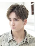 ハイライトミルクティーベージュツーブロックメンズマッシュ