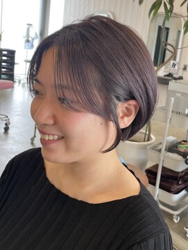 シェル 津山の手店(shel) 20代30代透明感暗髪アッシュブルーグレージュ丸みボブ