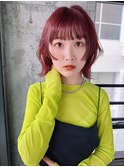 【阿形】顔周り姫カットレイヤー×ブリーチなしチェリーレッド