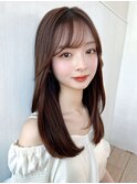 前髪顔周りくびれミディアムレイヤー韓国ヘア