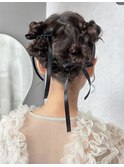 ボブヘアセット/結婚式/二次会/お呼ばれヘア/リボン/アップ