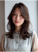 ナチュラルブラウン小顔レイヤー【新越谷/髪質改善】