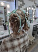 クラゲヘア、リボン巻きアレンジ