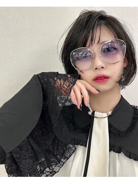 ハロ ハッピーヘアライフ 長居店(Halo happyhairlife) レイヤーカットアプリコットオレンジハイライトカラーボブヘア