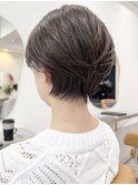 ひし形ショート 40代50代60代 グレージュ 小顔 白髪ぼかし
