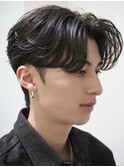 韓国マッシュカルマパーマコンマバングセンターパート黒髪ウルフ