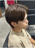 メンズカットパーマカラーセンターパートミニウルフショート