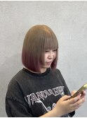 デザインカラー/姫カットボブ/ピンクベージュ/エンドカラー