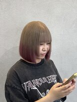 サロンドクオリア(Salon de Qualia)&nbsp;デザインカラー/姫カットボブ/ピンクベージュ/エンドカラー