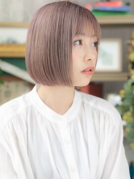 カバーヘア ブリス 志木南口駅前店(COVER HAIR bliss) 小顔ミルクティーピンク切りっぱなしボブディA1志木10代20代30代