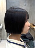 調布ストレートパーマミディアムボブベージュアッシュグレージュ