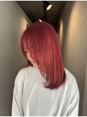 ◎ブリーチありダブルカラー レッドカラーで小顔レイヤー