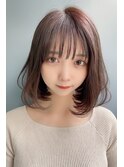 シースルーバング内巻きボブ小顔カット透明感ブラウン内巻きボブ