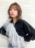 ミルクティーブラウンのカラーが可愛いくびれボブ