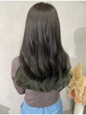 裾カラーグリーン×透明感カラーアッシュグレー＊ゆる巻きヘア