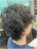 メンズミディアムウルフパーマ