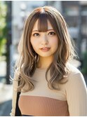 小顔外ハネミディアムアッシュ20代30代40代くびれミディ韓国ヘア