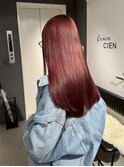 韓国前髪顔周りロング×カシスレッド[堀江/髪質改善]