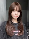 ロンググレージュ暗めカラー韓国ヘア顔周りレイヤー_F21086