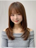 小顔 前髪 レイヤーカット イメチェン ピンクベージュ "