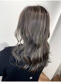 バレイヤージュ_マロンベージュ Aラインボブ かきあげ