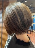 30代40代50代60代小顔丸みショートボブ/フェザーバング