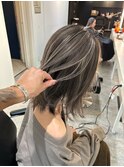 ハイライトカラーマチルダボブインナーグレージュ前髪