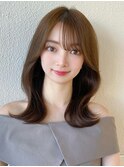 ★小顔ワンカールレイヤーカットデジタルパーマチェリーブラウン
