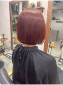 コンパクトボブ×ブリーチ無しチェリーレッド
