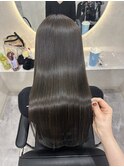 髪質改善トリートメント　縮毛矯正　ロング　オリーブブラウン