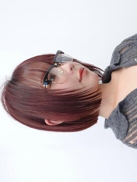 ネルケ 立川(nelke) ピンクブラウン顔周りレイヤー切りっぱなしミニボブ立川小顔カッ